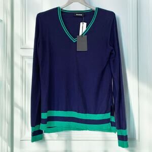 NAADAM NWT Emmy Silk Cashmere V Neck Sweater in Navy Size S